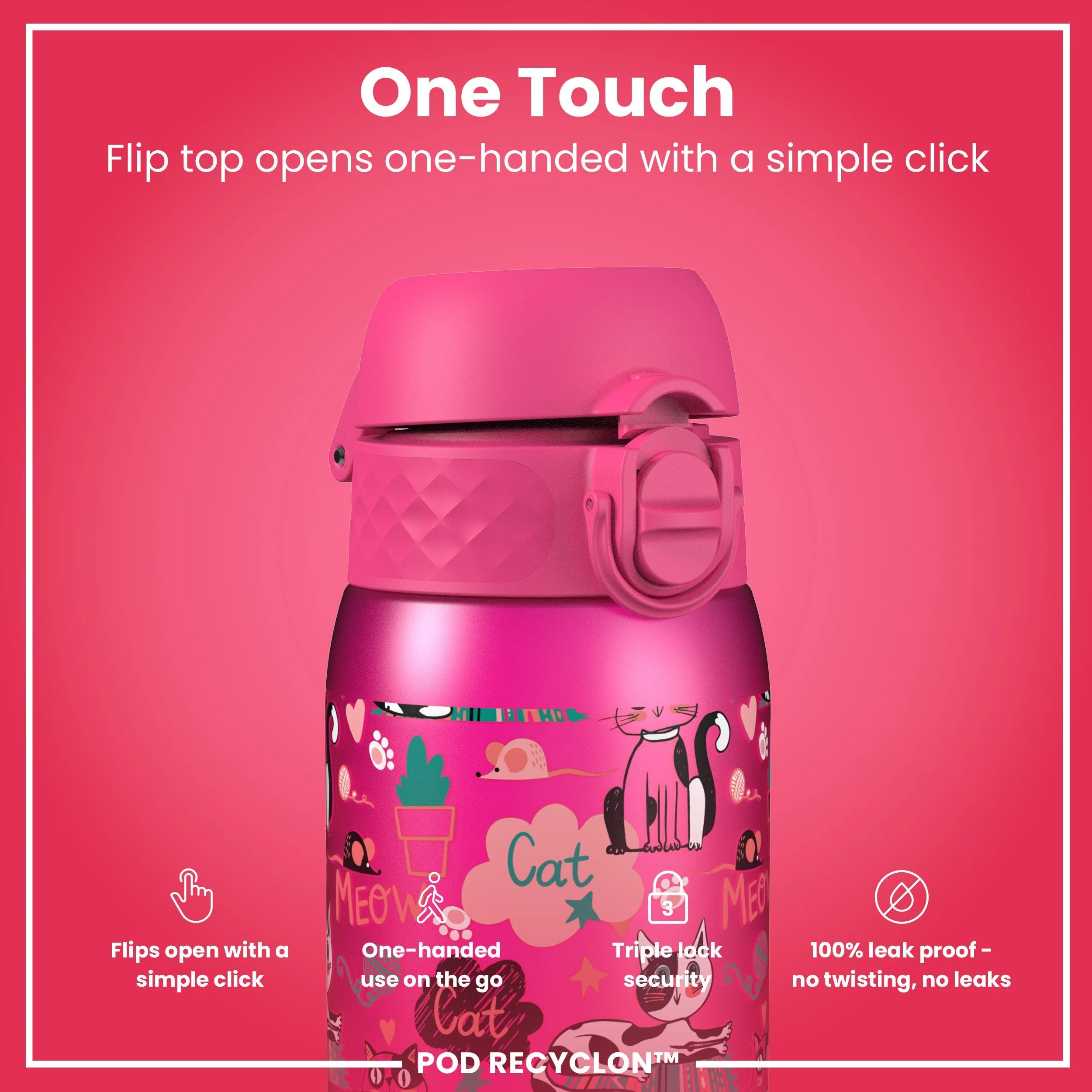 Leak Proof Kids Water Bottle, Recyclon, Kittens, 350ml (12oz) - Image 3