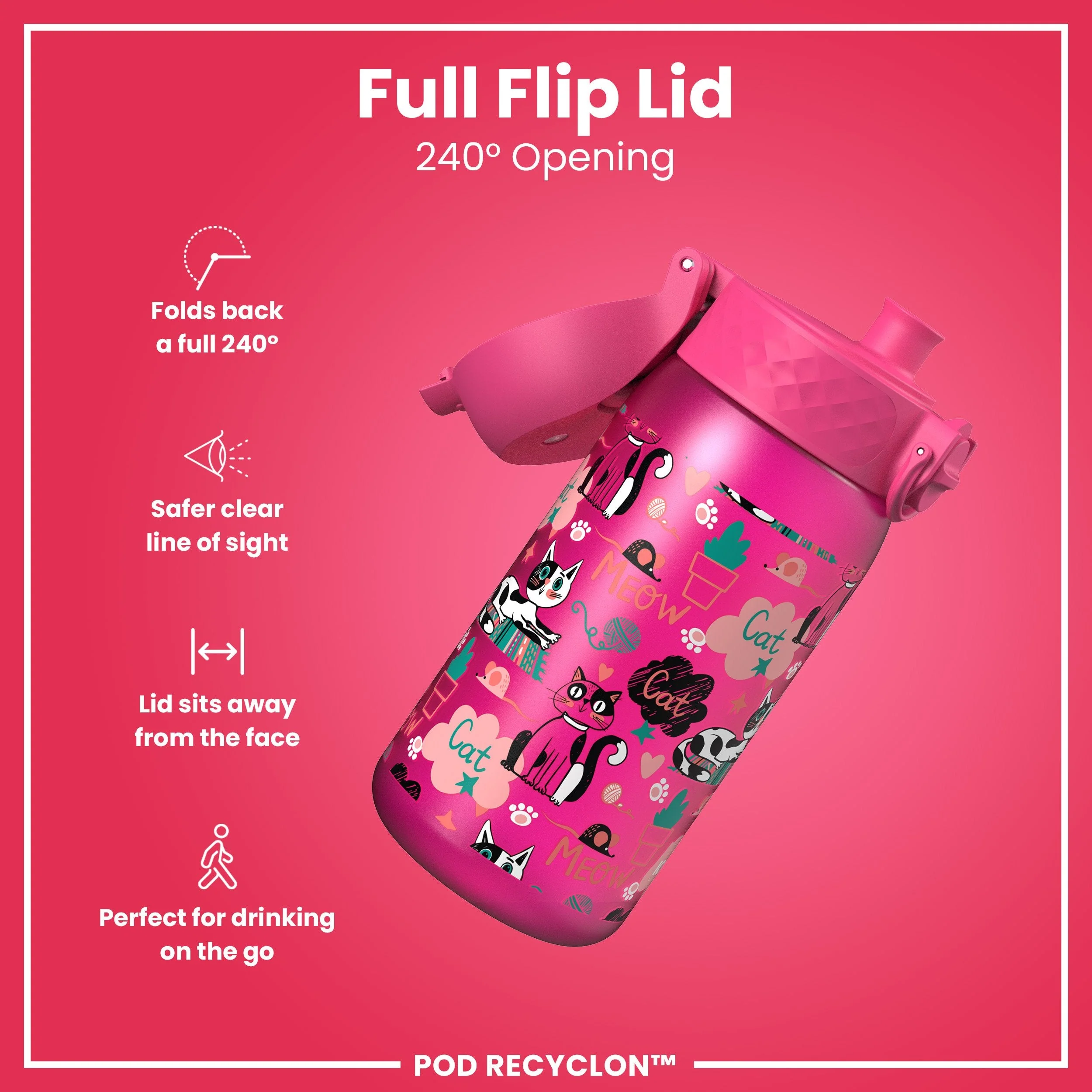 Leak Proof Kids Water Bottle, Recyclon, Kittens, 350ml (12oz) - Image 4