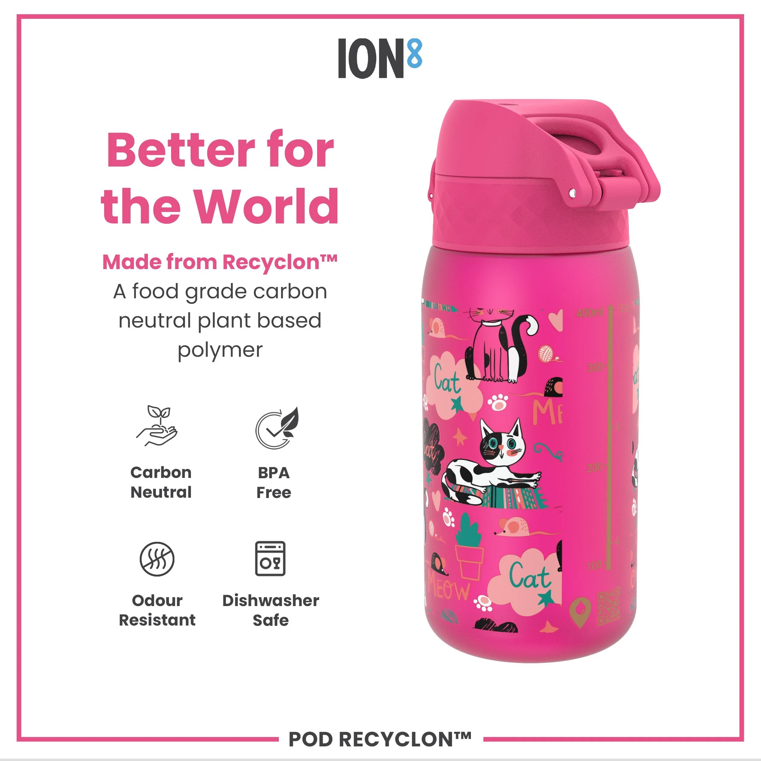 Leak Proof Kids Water Bottle, Recyclon, Kittens, 350ml (12oz) - Image 5