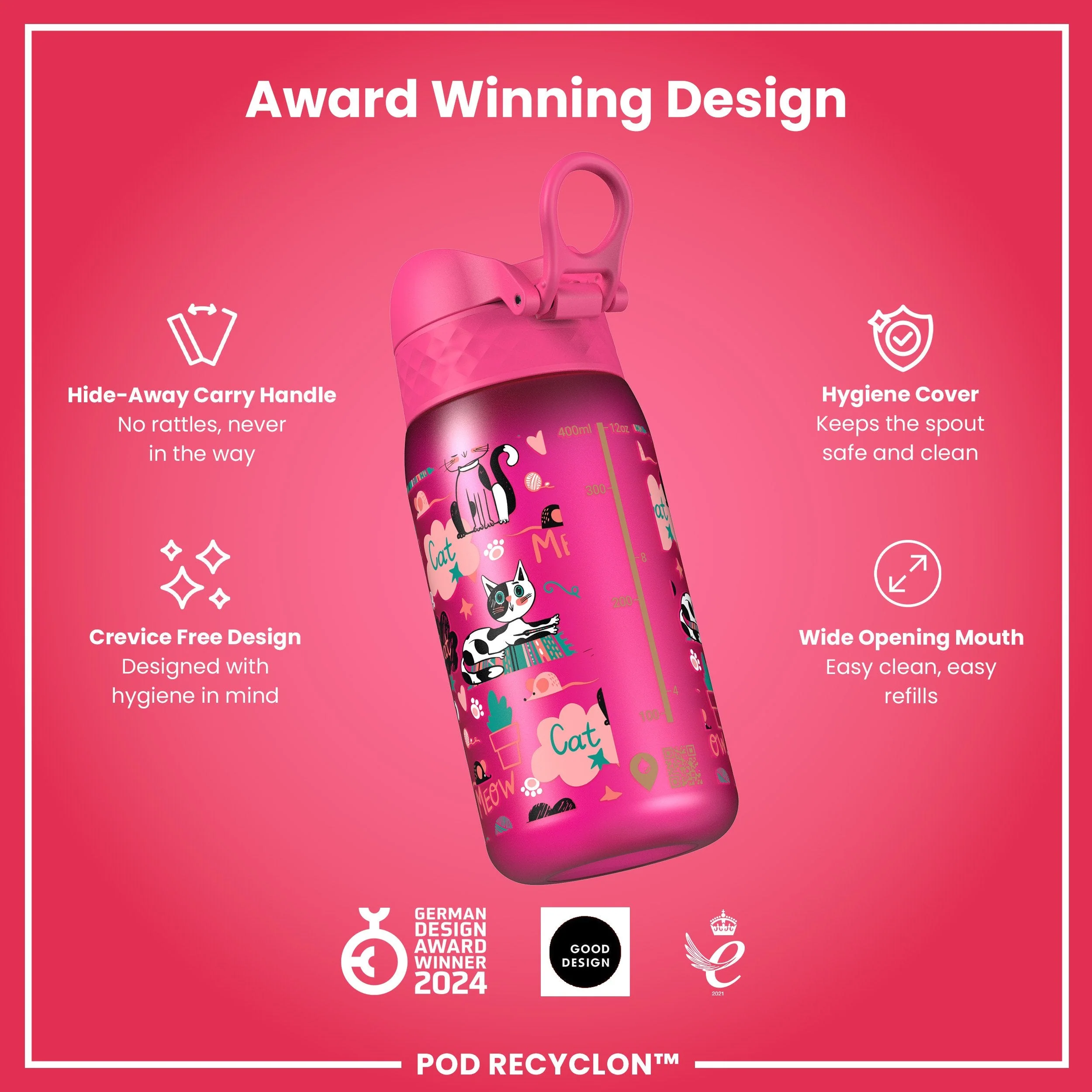 Leak Proof Kids Water Bottle, Recyclon, Kittens, 350ml (12oz) - Image 6