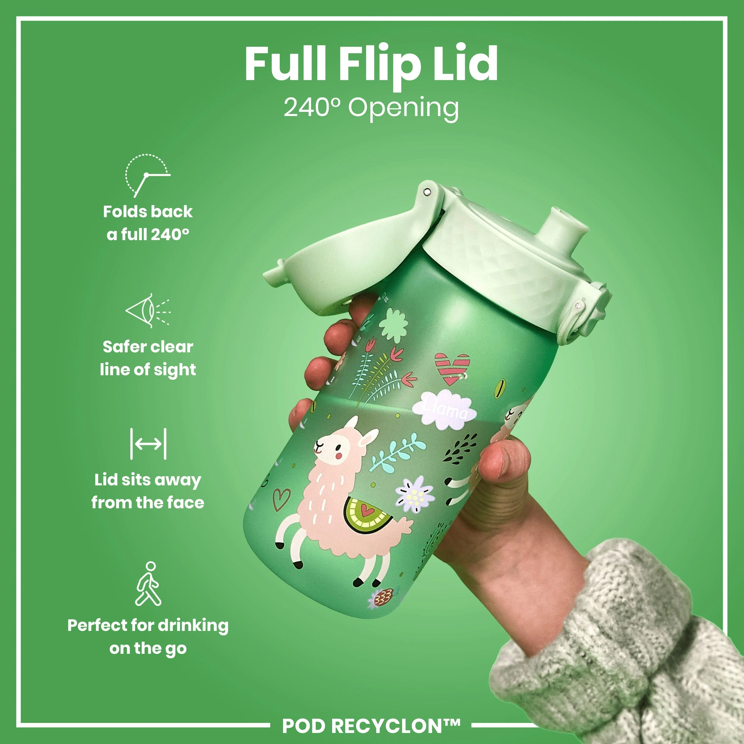 Leak Proof Kids Water Bottle, Recyclon, Llamas, 350ml (12oz) - Image 4