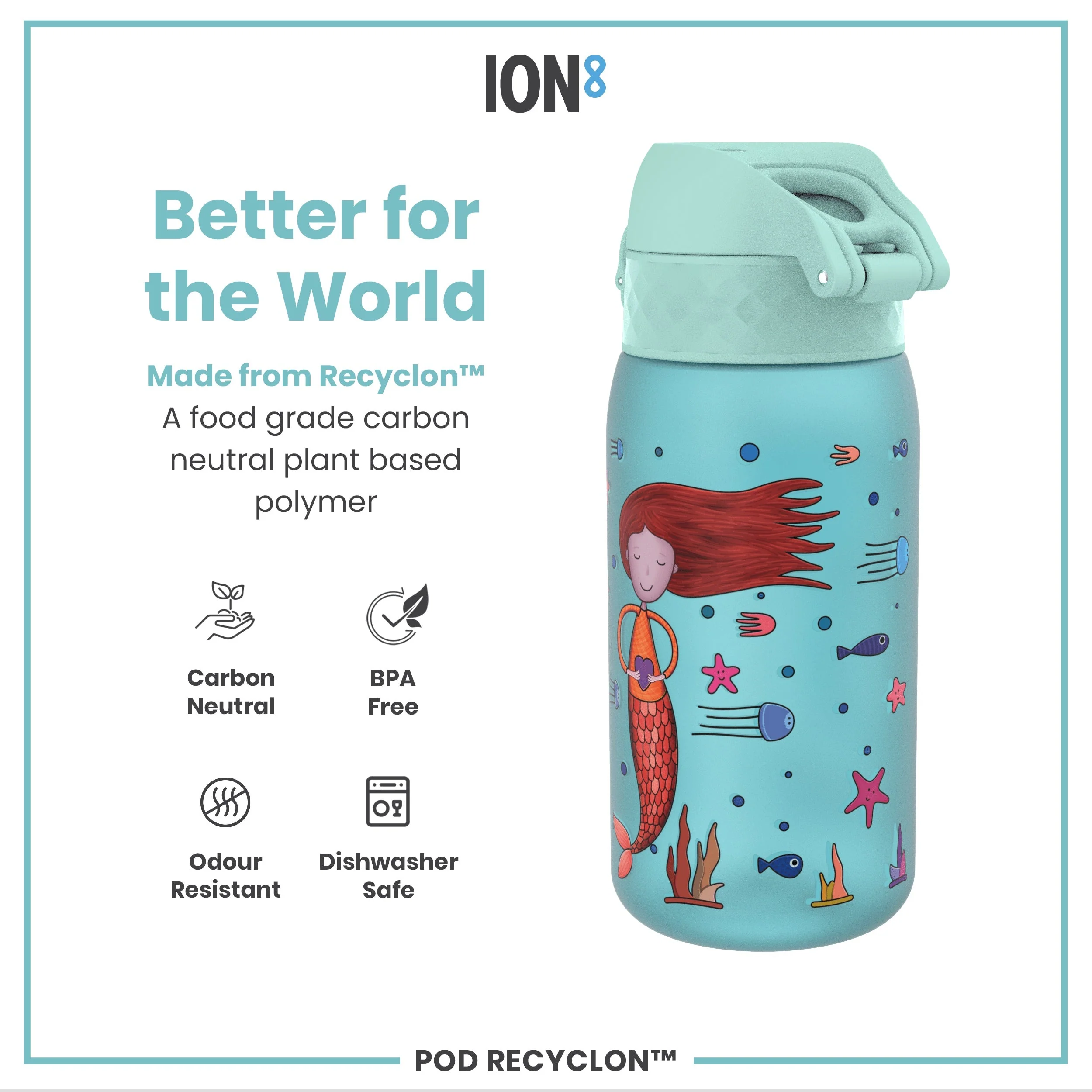 Leak Proof Kids Water Bottle, Recyclon, Mermaid, 350ml (12oz) - Image 5