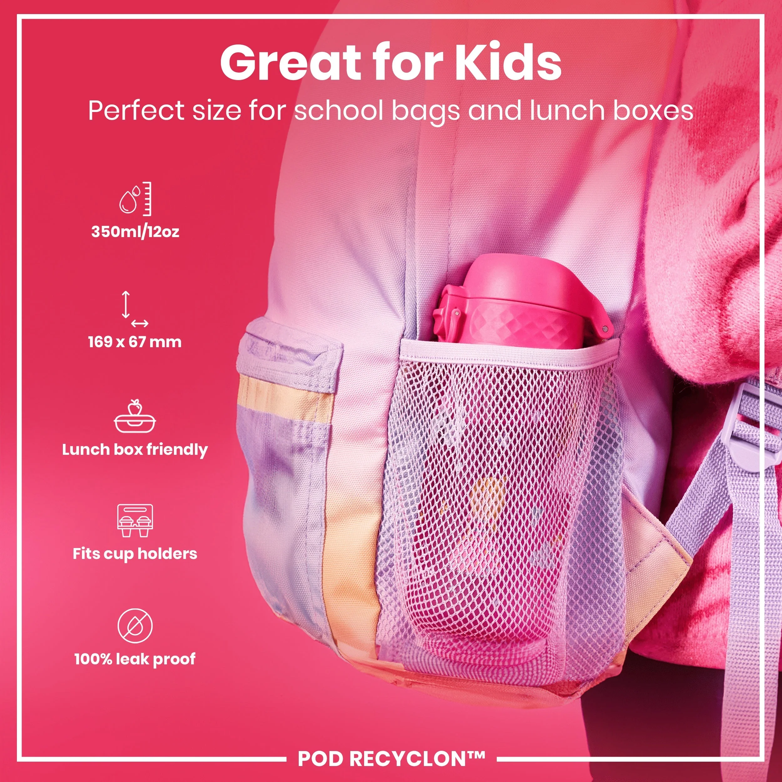 Leak Proof Kids Water Bottle, Recyclon, Princess, 350ml (12oz) - Image 2
