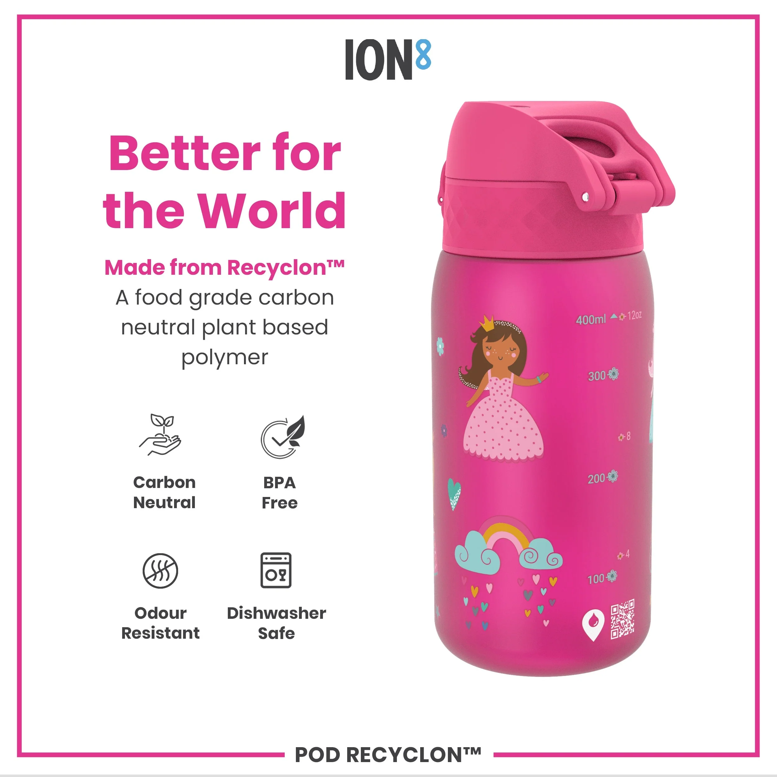 Leak Proof Kids Water Bottle, Recyclon, Princess, 350ml (12oz) - Image 5