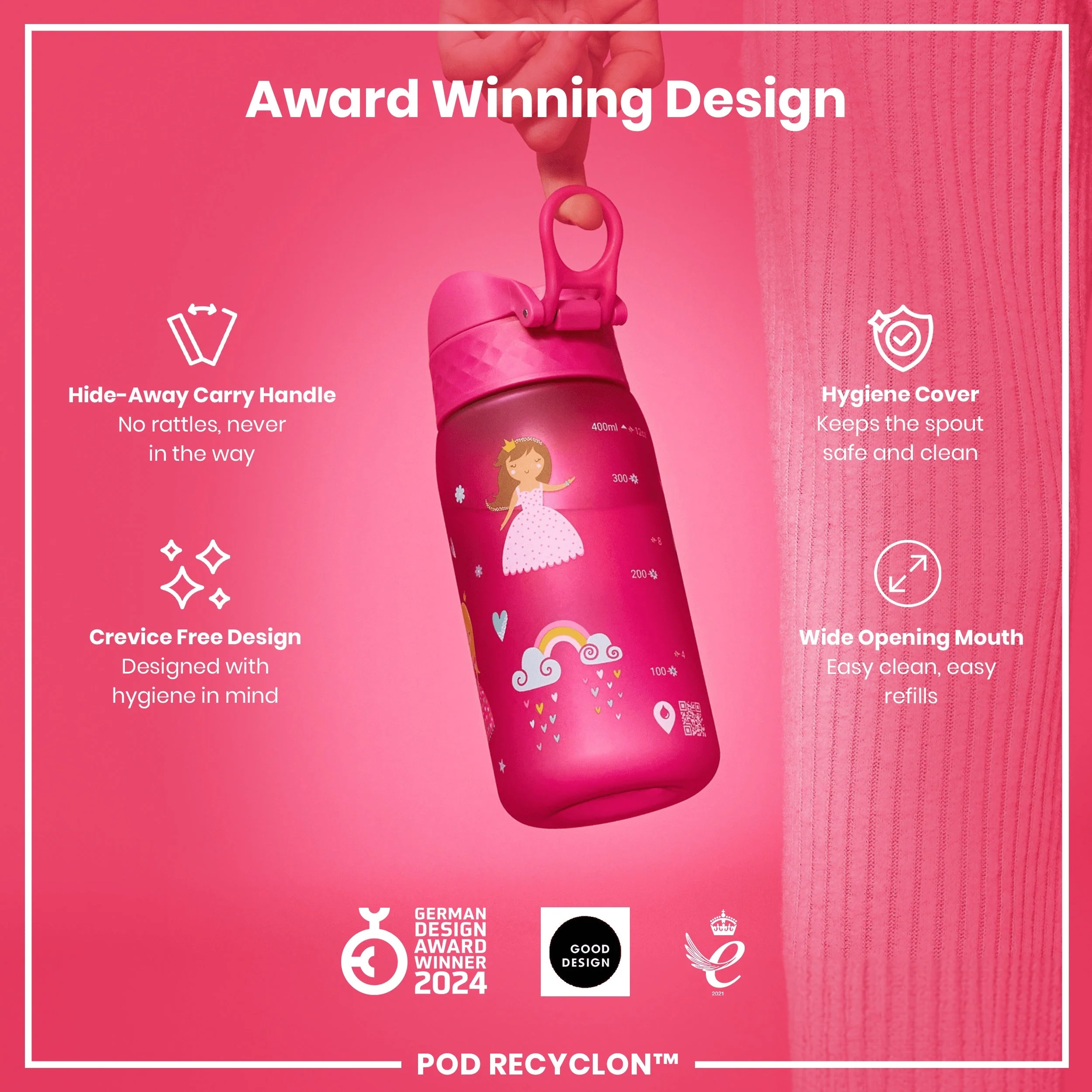 Leak Proof Kids Water Bottle, Recyclon, Princess, 350ml (12oz) - Image 6