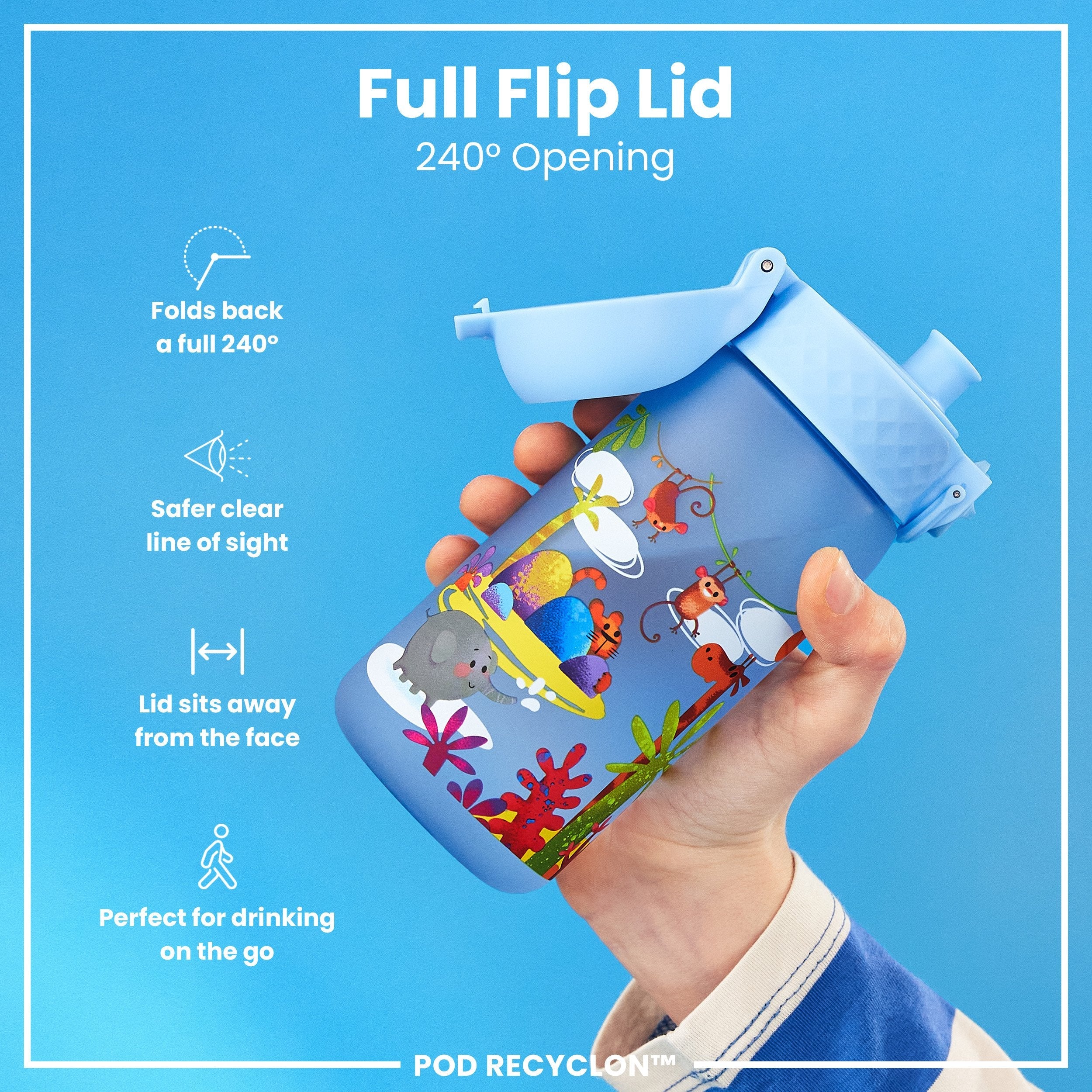 Leak Proof Kids Water Bottle, Recyclon, Safari, 350ml (12oz) - Image 4