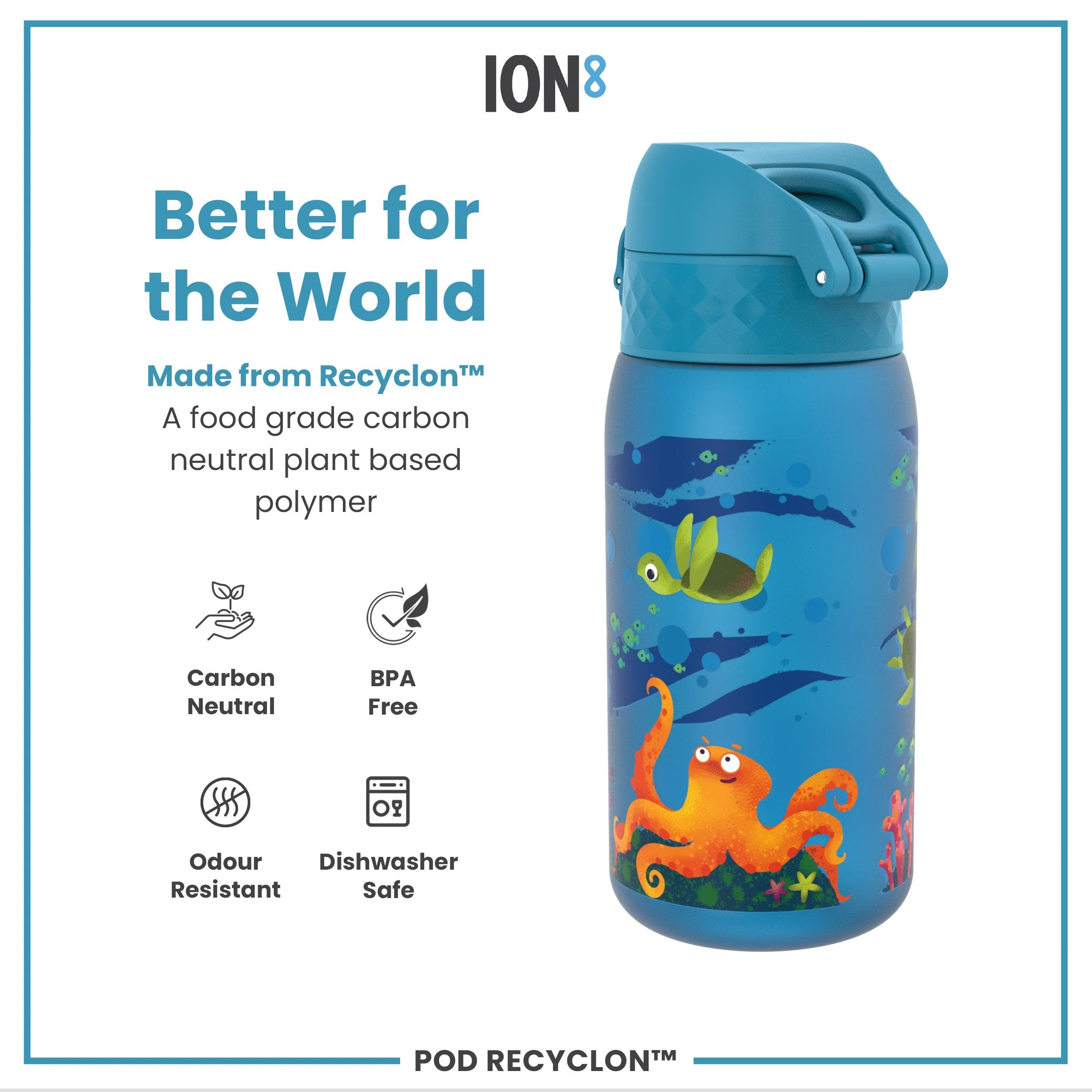 Leak Proof Kids Water Bottle, Recyclon, Sea Turtle, 350ml (12oz) - Image 5