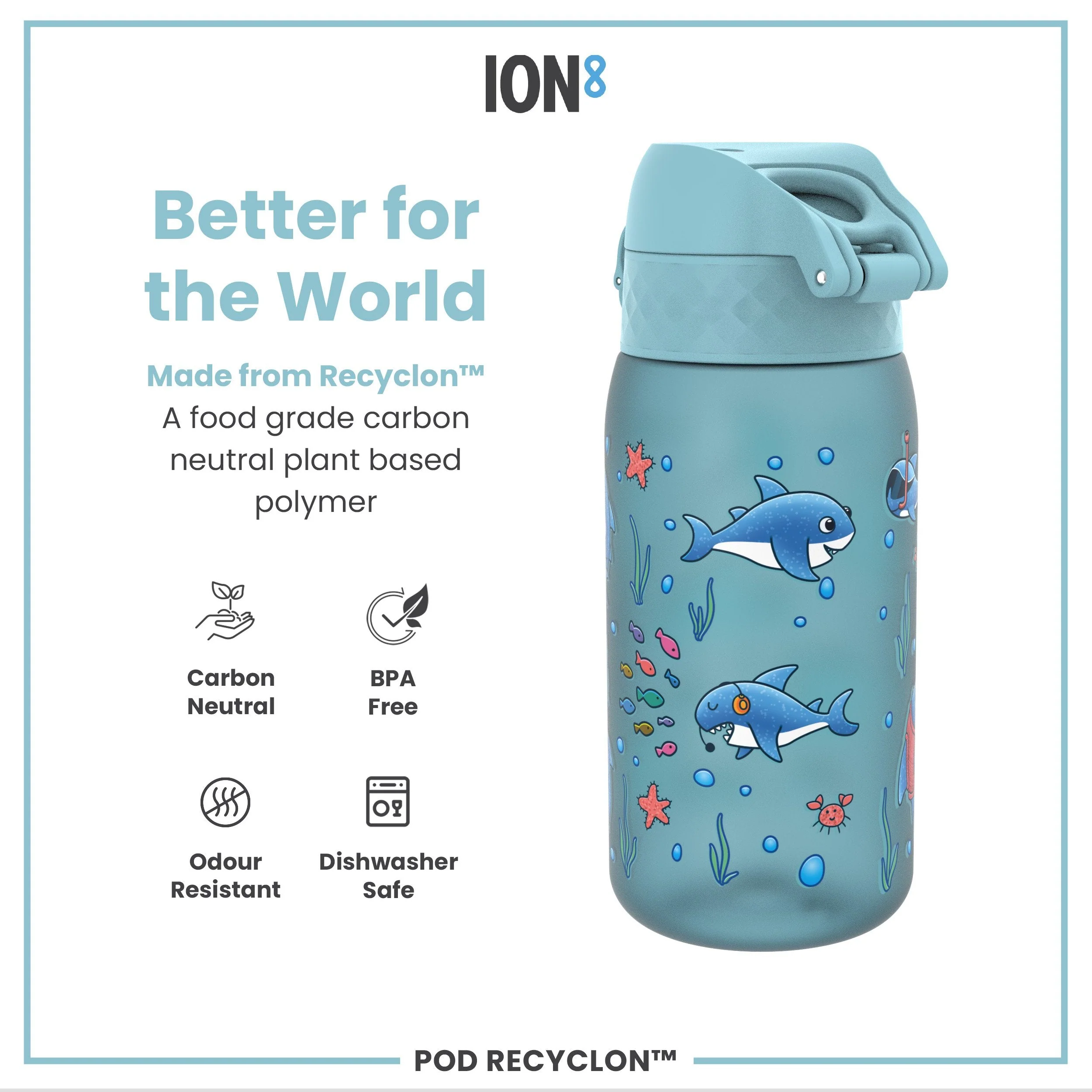 Leak Proof Kids Water Bottle, Recyclon, Sharks, 350ml (12oz) - Image 5