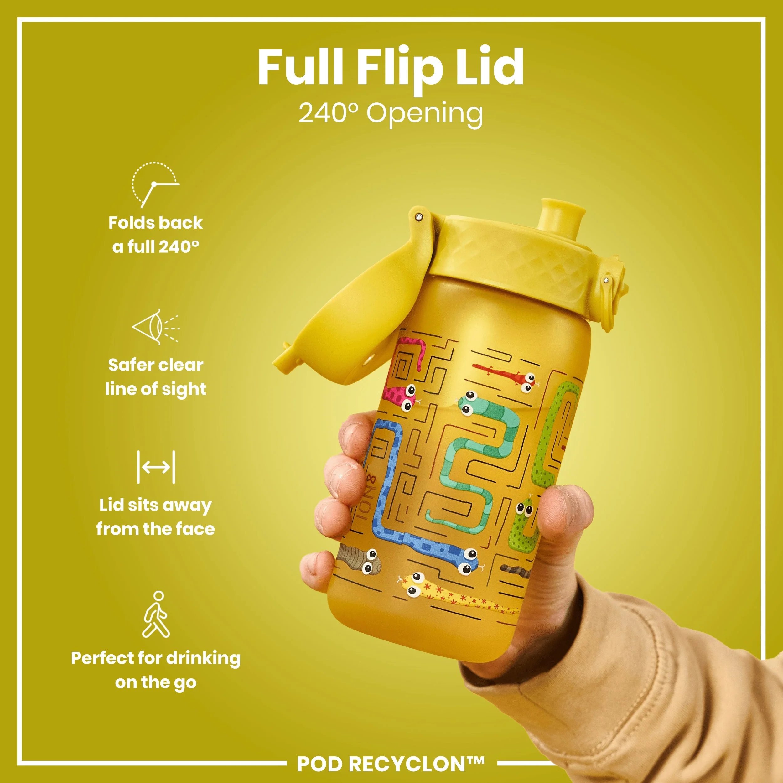 Leak Proof Kids Water Bottle, Recyclon, Snakes, 350ml (12oz) - Image 4