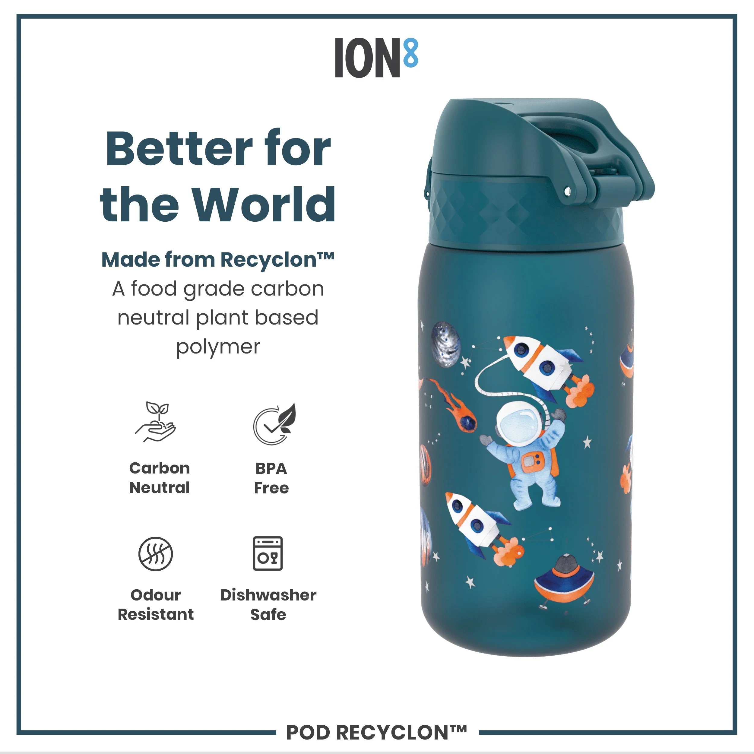 Leak Proof Kids Water Bottle, Recyclon, Space, 350ml (12oz) - Image 5