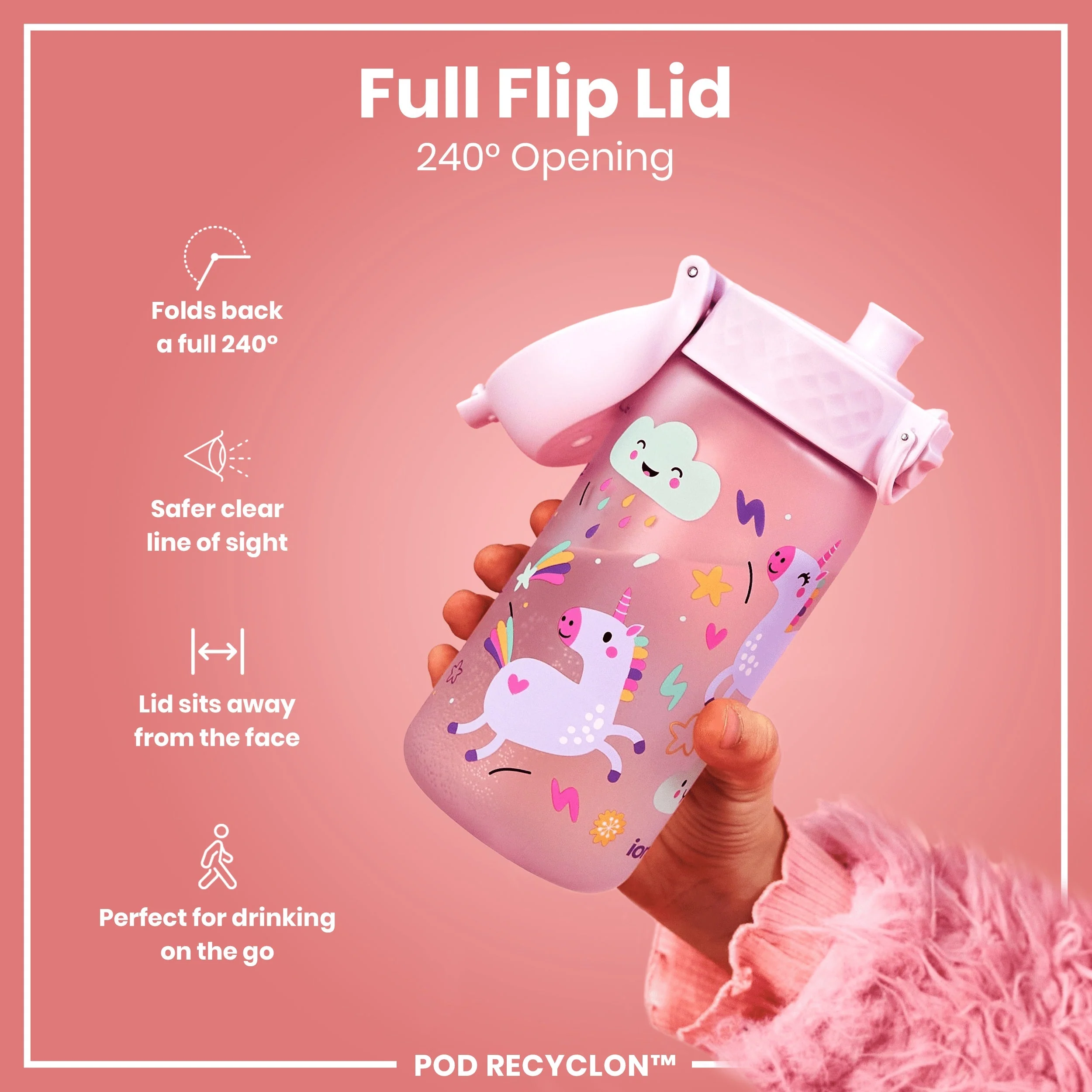 Leak Proof Kids Water Bottle, Recyclon, Unicorns, 350ml (12oz) - Image 4