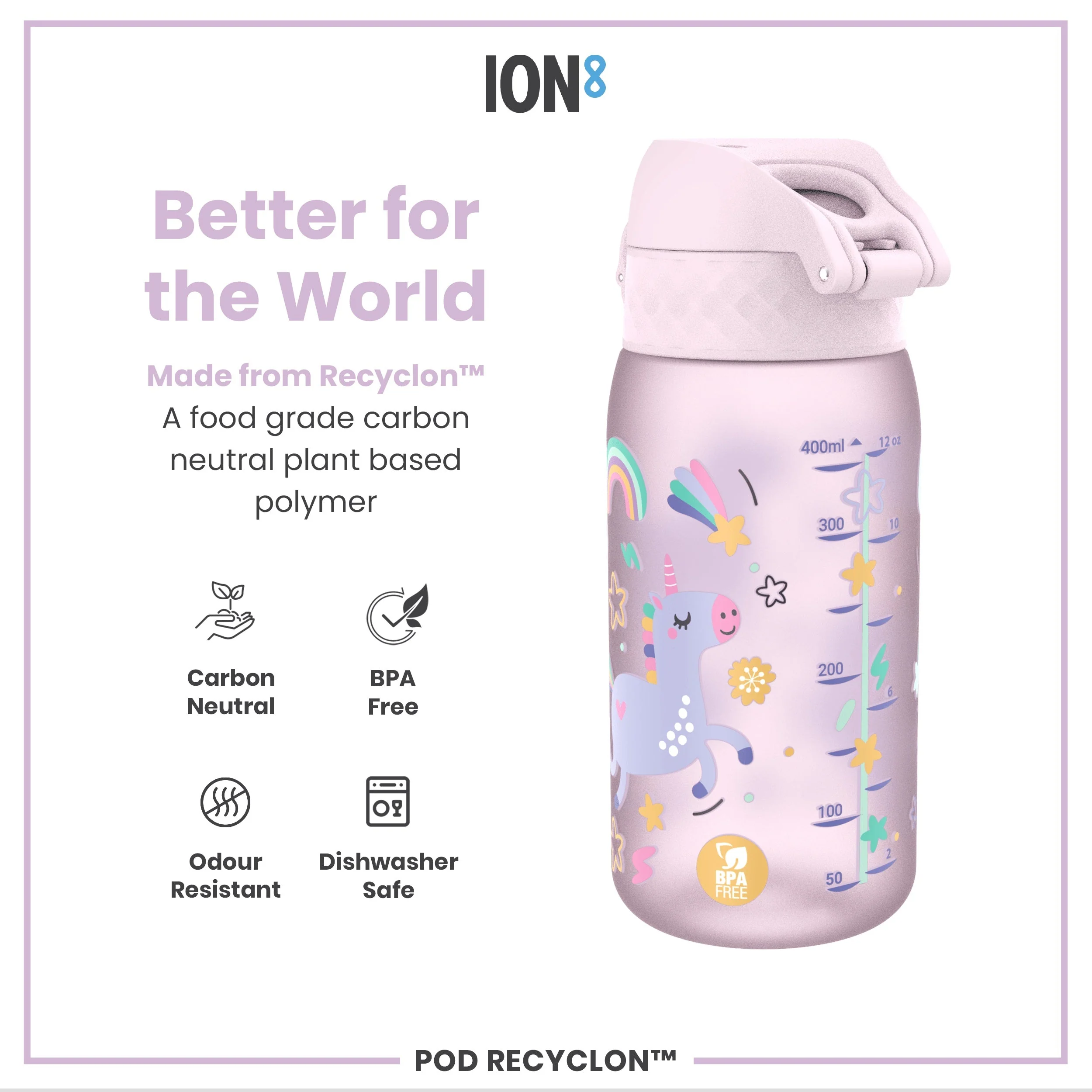 Leak Proof Kids Water Bottle, Recyclon, Unicorns, 350ml (12oz) - Image 5