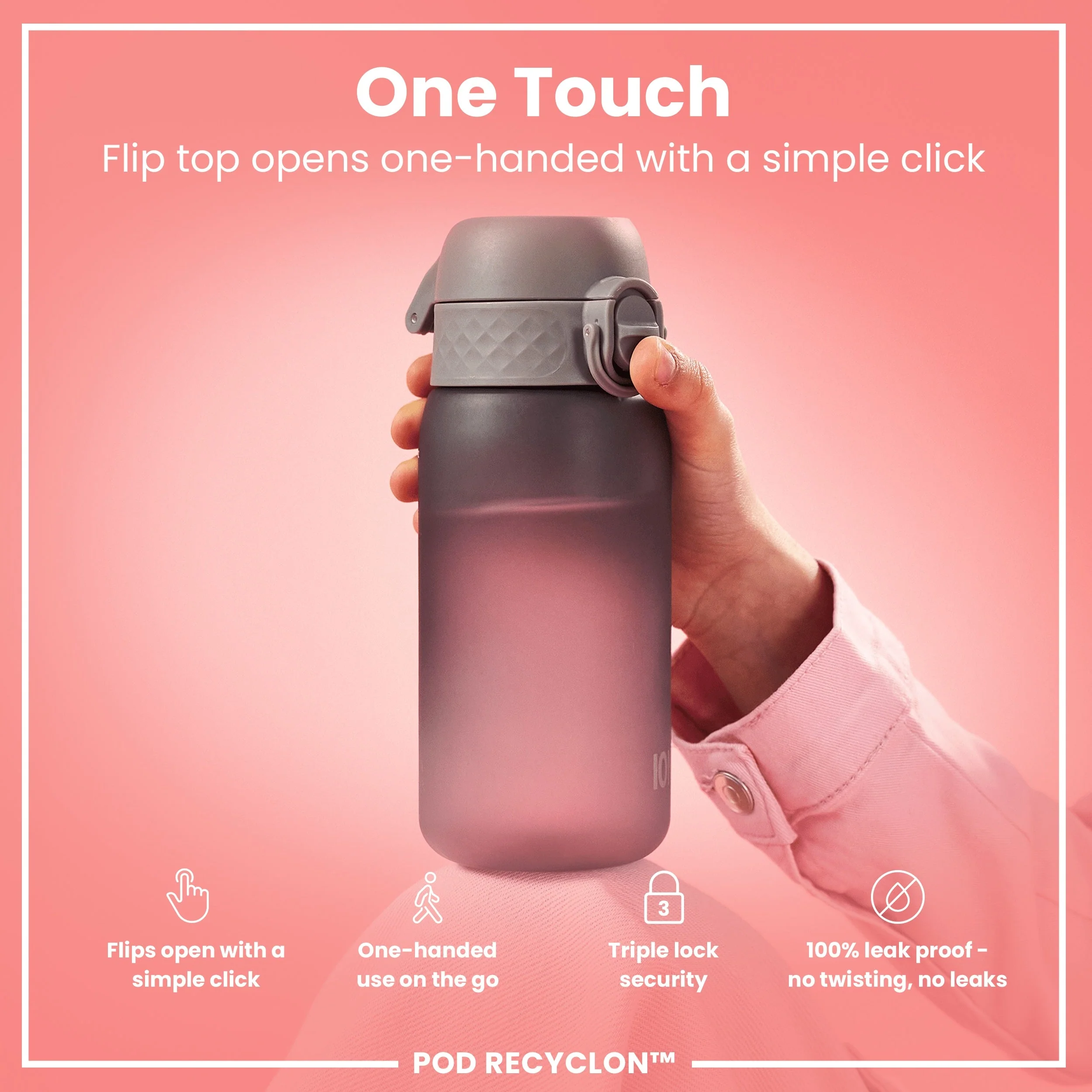 Leak Proof Small Water Bottle With Straw, Recyclon, Grey, 350ml (12oz) - Image 3