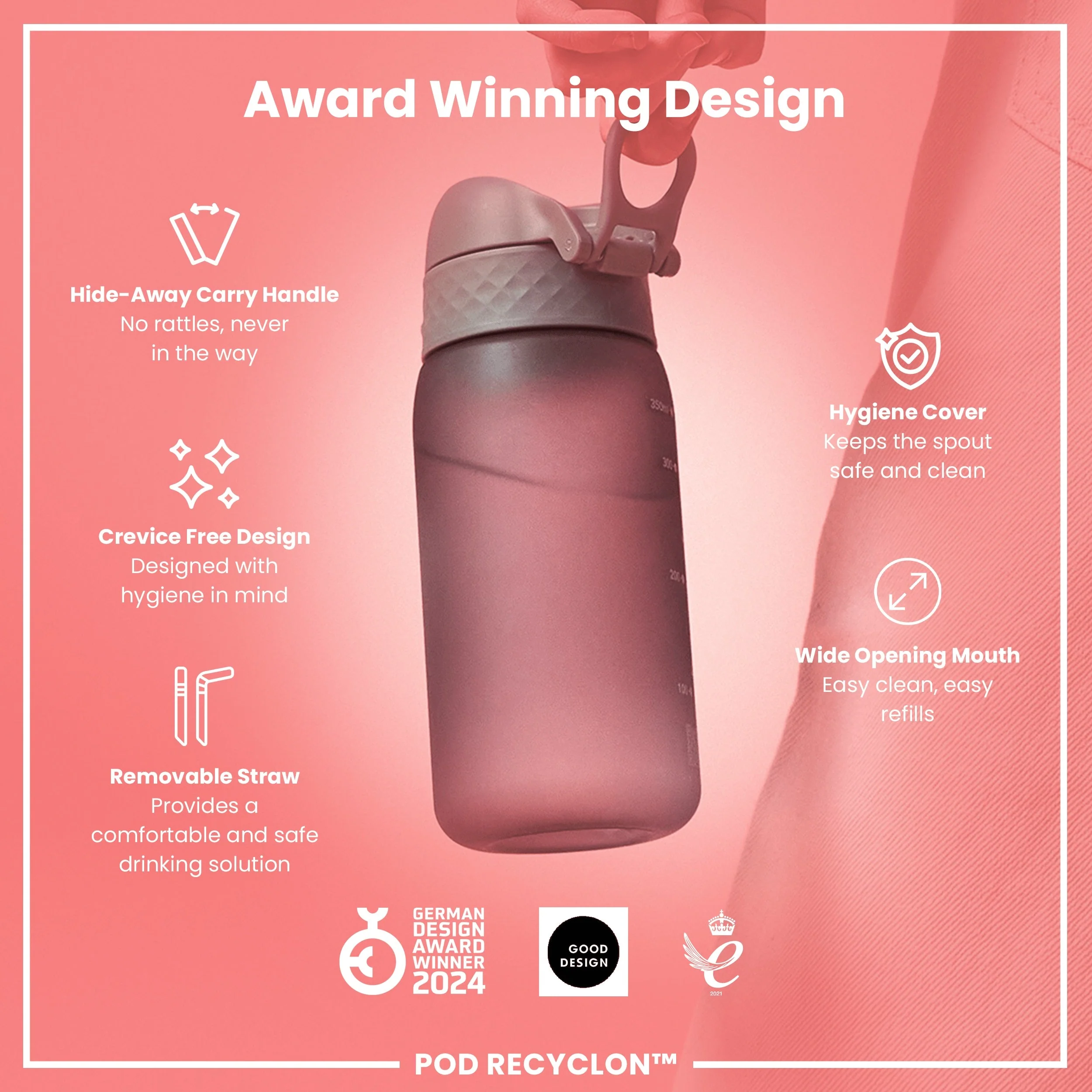 Leak Proof Small Water Bottle With Straw, Recyclon, Grey, 350ml (12oz) - Image 6