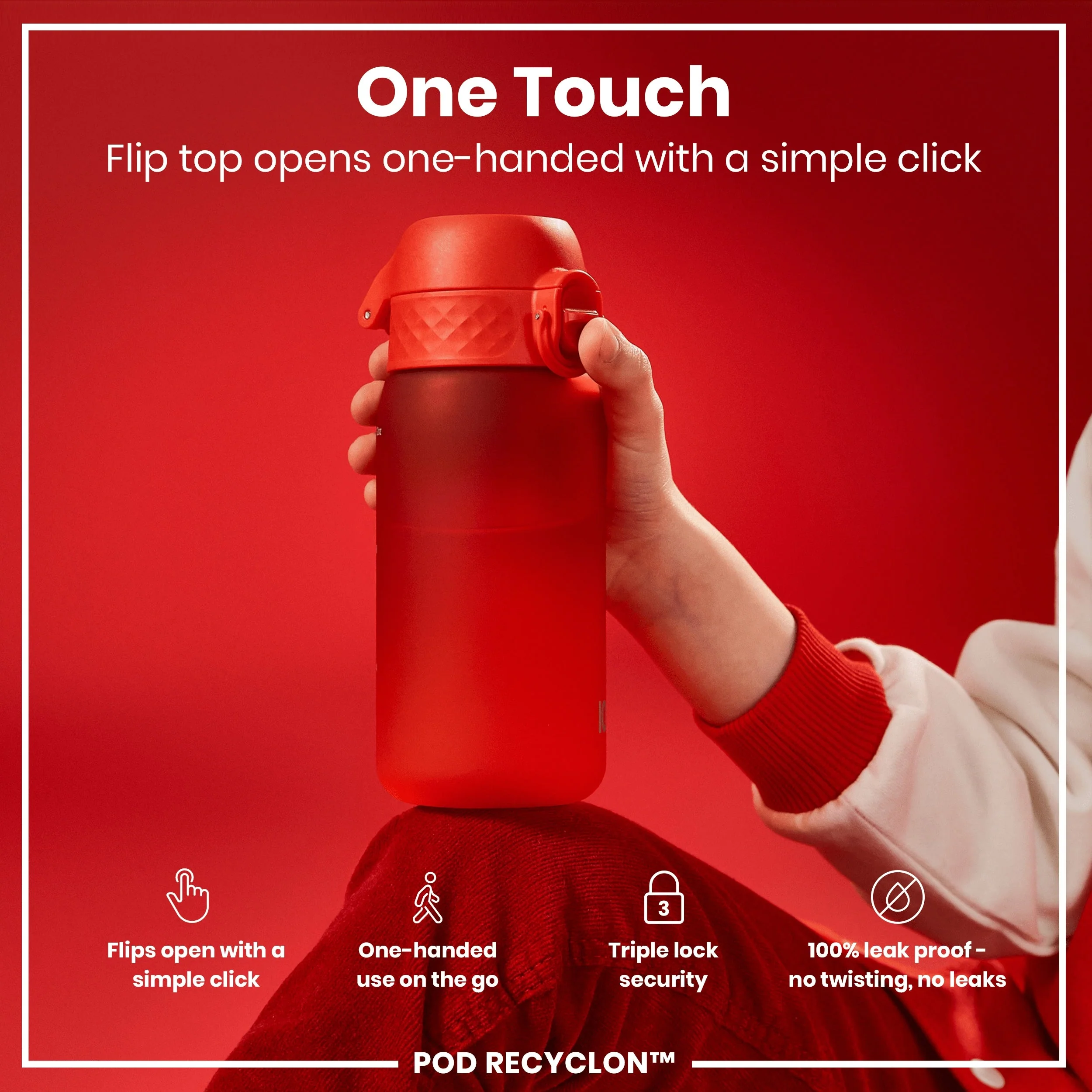 Leak Proof Small Water Bottle With Straw, Recyclon, Red, 350ml (12oz) - Image 3