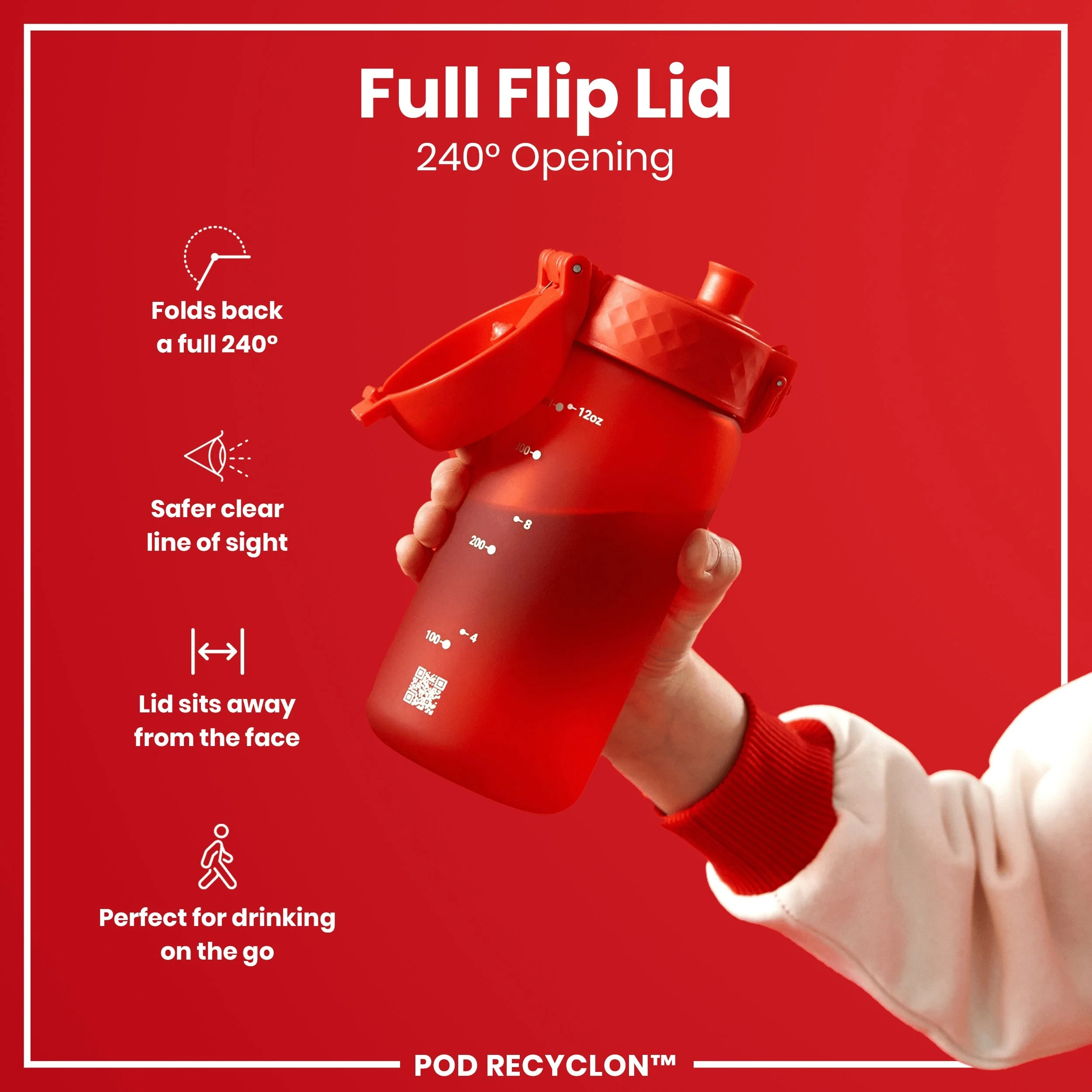 Leak Proof Small Water Bottle With Straw, Recyclon, Red, 350ml (12oz) - Image 4