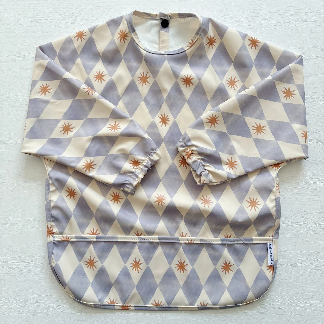 Long Sleeved Baby Bib - Blue Harlequin - Image 3