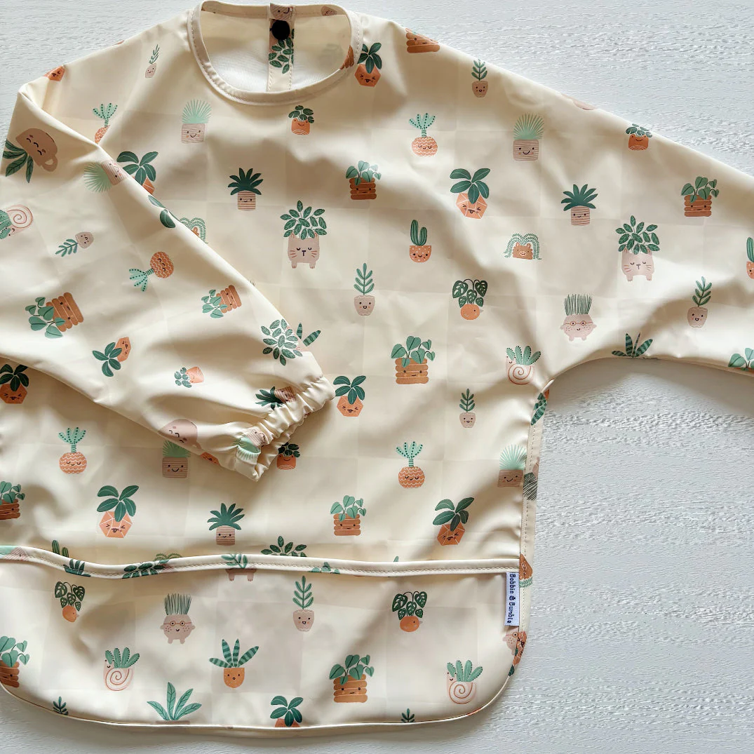 Long Sleeved Baby Bib - Pot Plants - Image 3