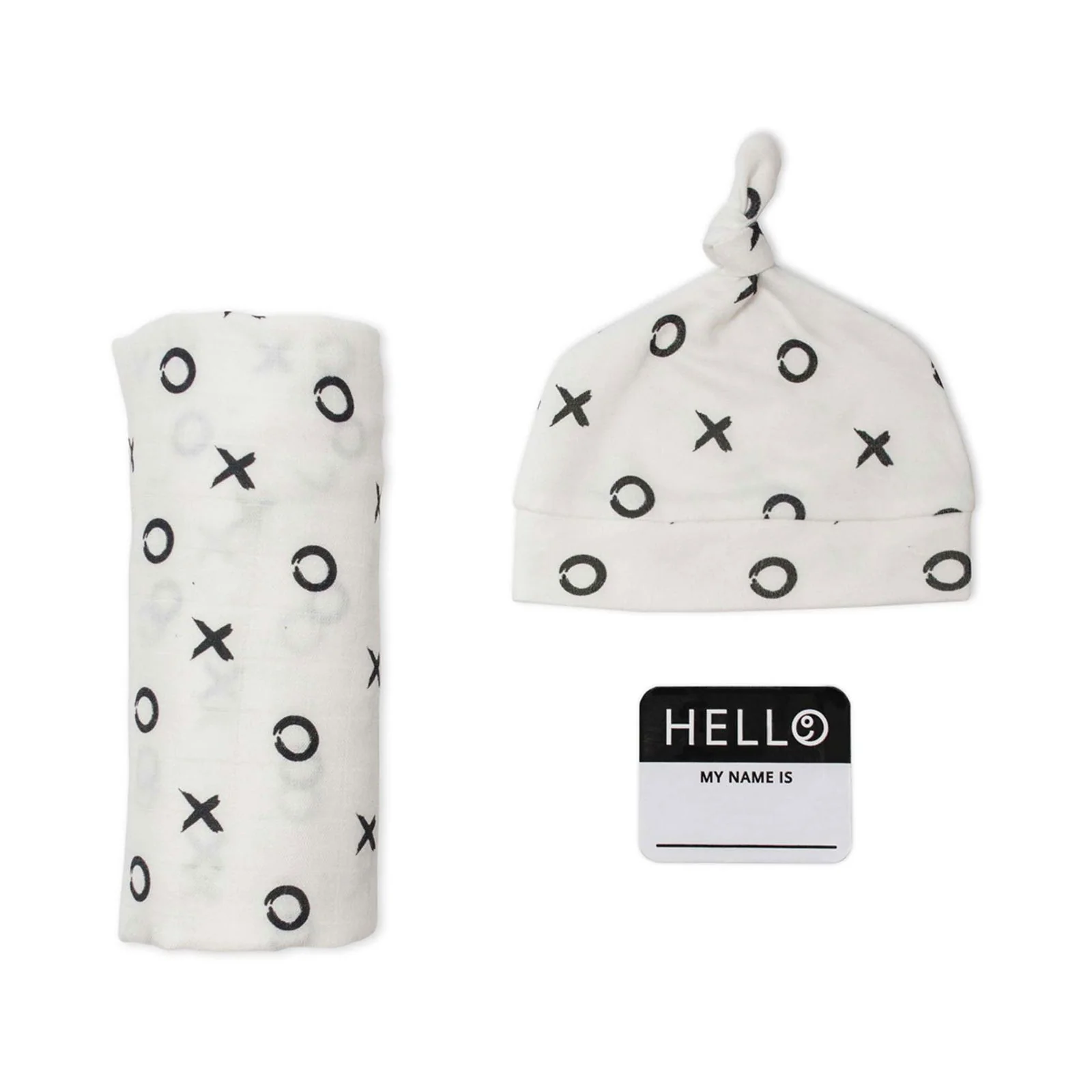Lulujo Hello World Newborn Hat & Swaddle Set (0-4m)- Available in Marble/Leopard/Hugs&Kisses Design - Image 6