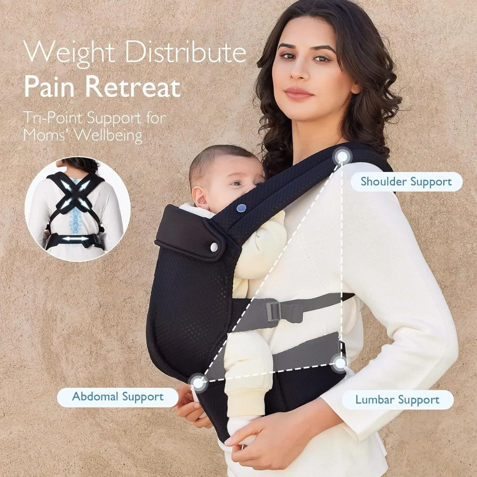 Momcozy Baby Carrier Newborn to Toddler Air Mesh - Black - Image 6