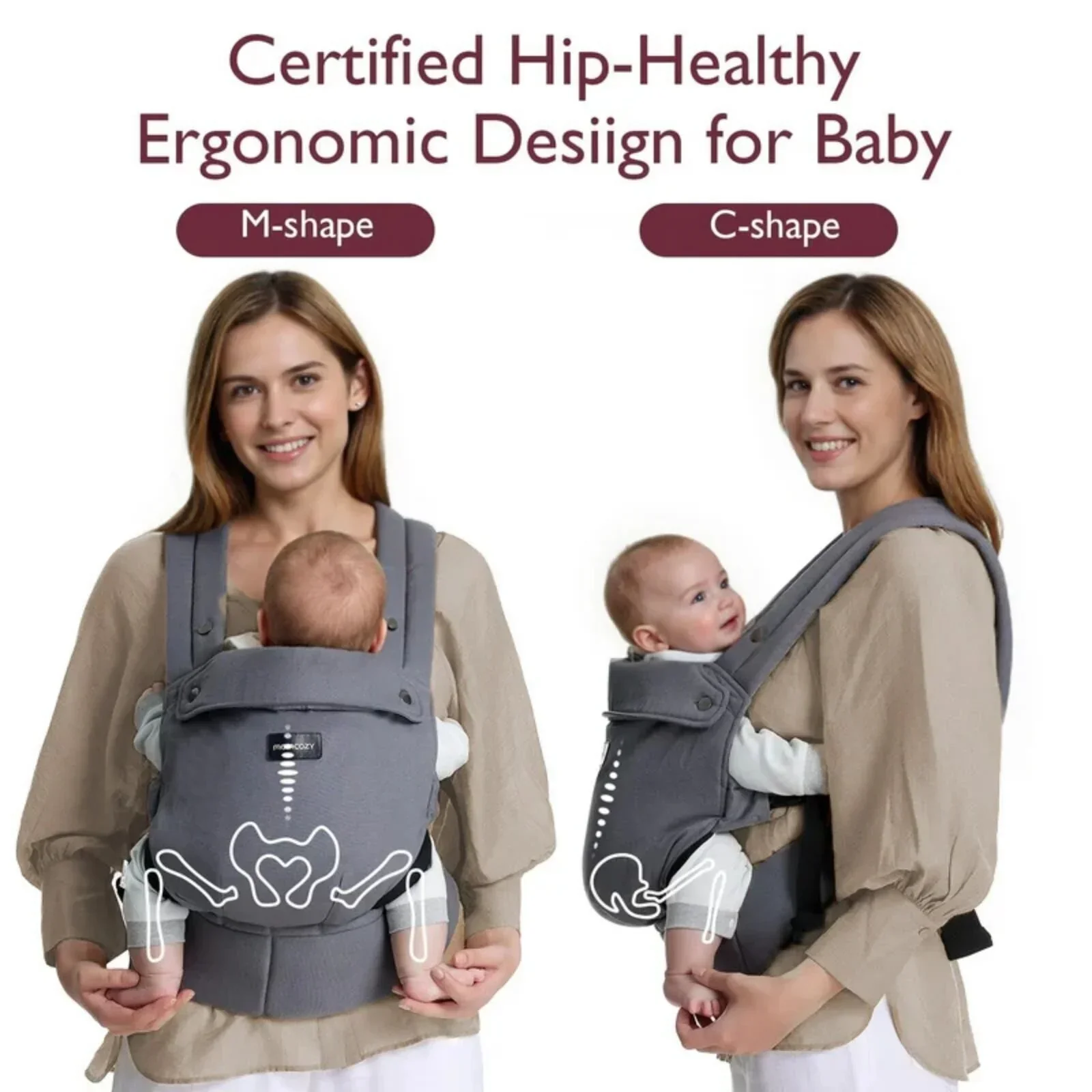 Momcozy Baby Carrier Newborn to Toddler Cotton - Grey - Image 3