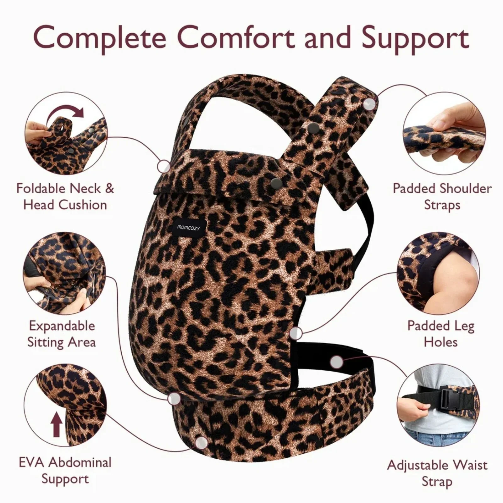 Momcozy Baby Carrier Newborn to Toddler Cotton - Leopard - Image 2