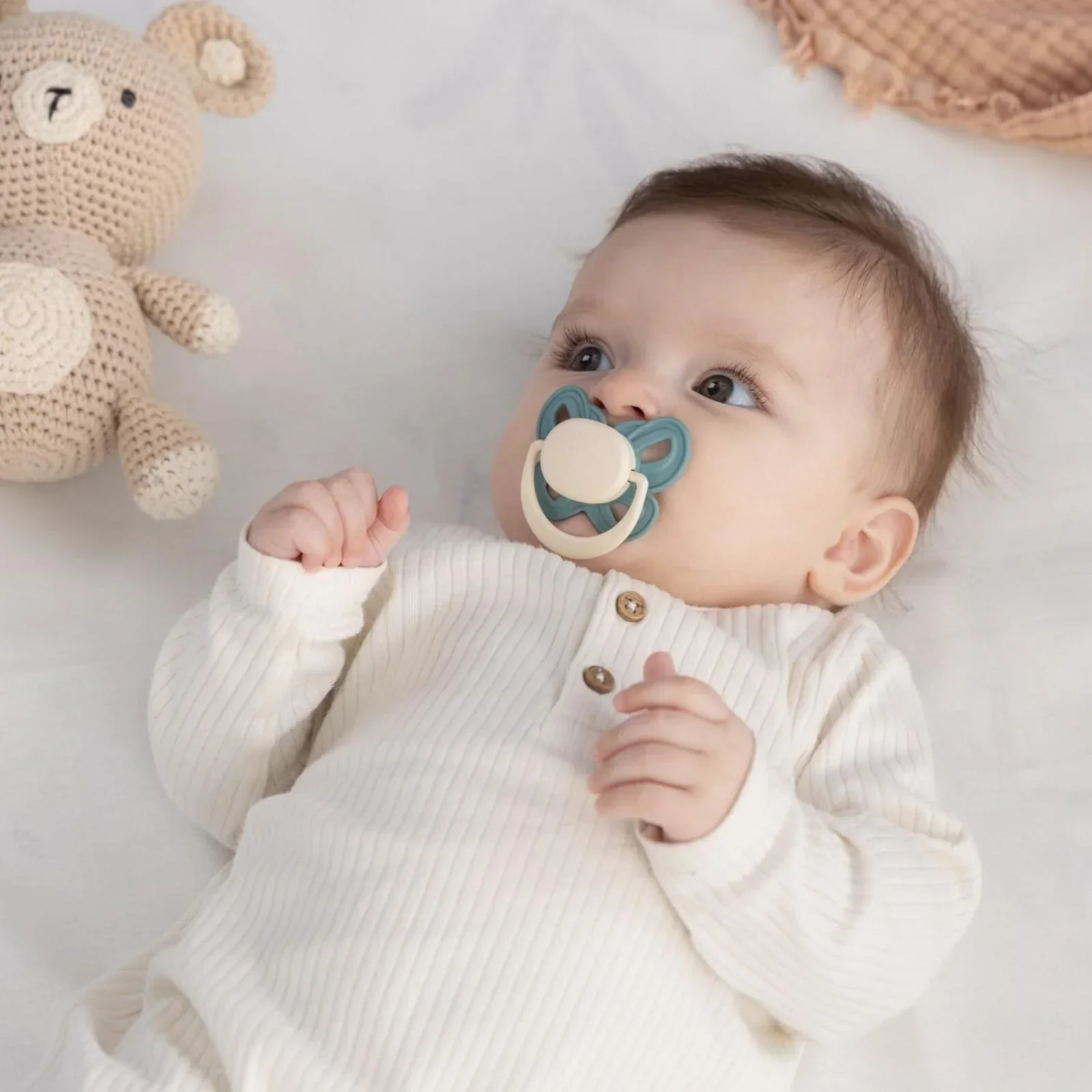 Mooma Clown & Butterfly Soothers 0-6 months Pack of 2 - River Green & Ball Blue - Image 4