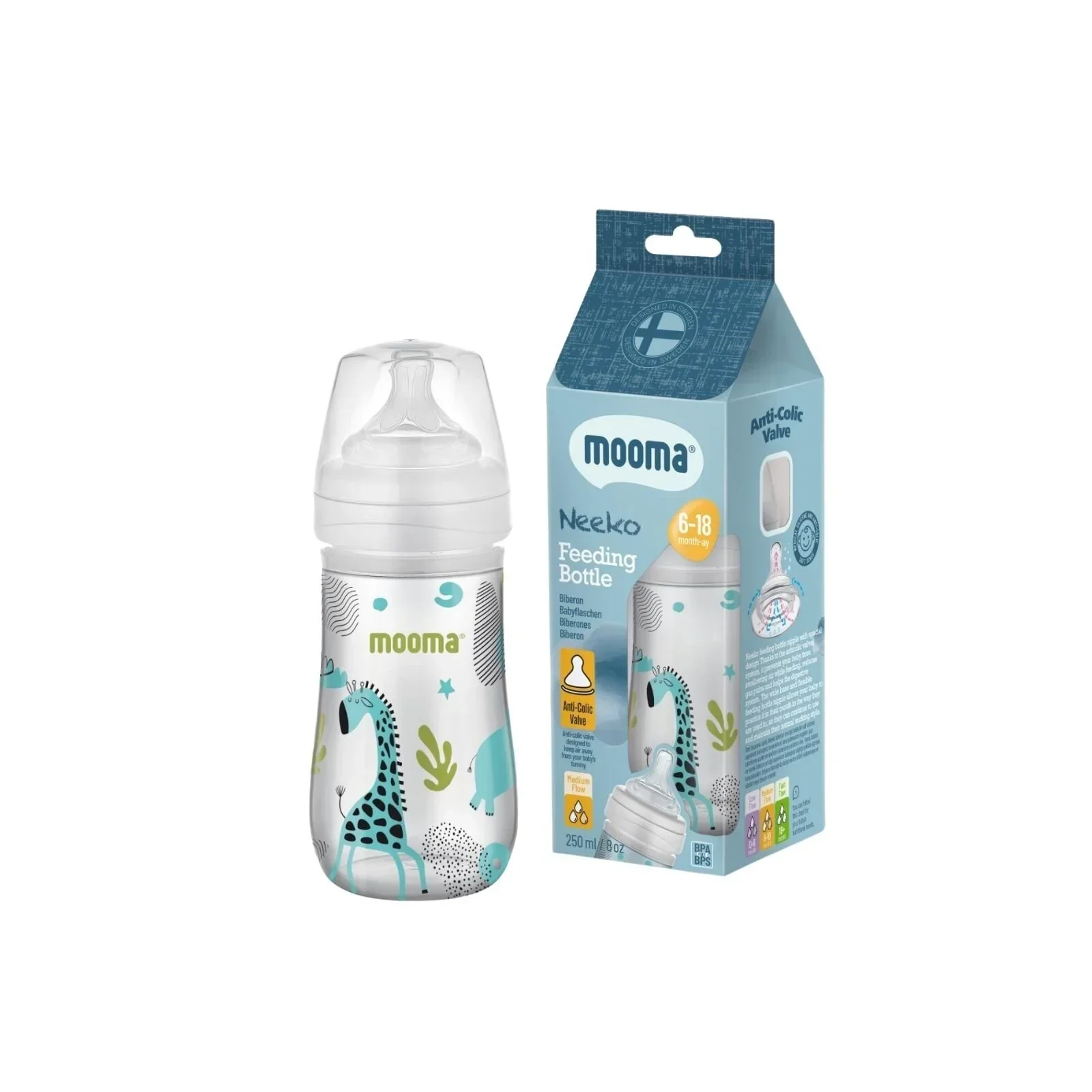 Mooma Neeko Bottle Medium Flow 6-18 months 250ml - Animals - Image 2
