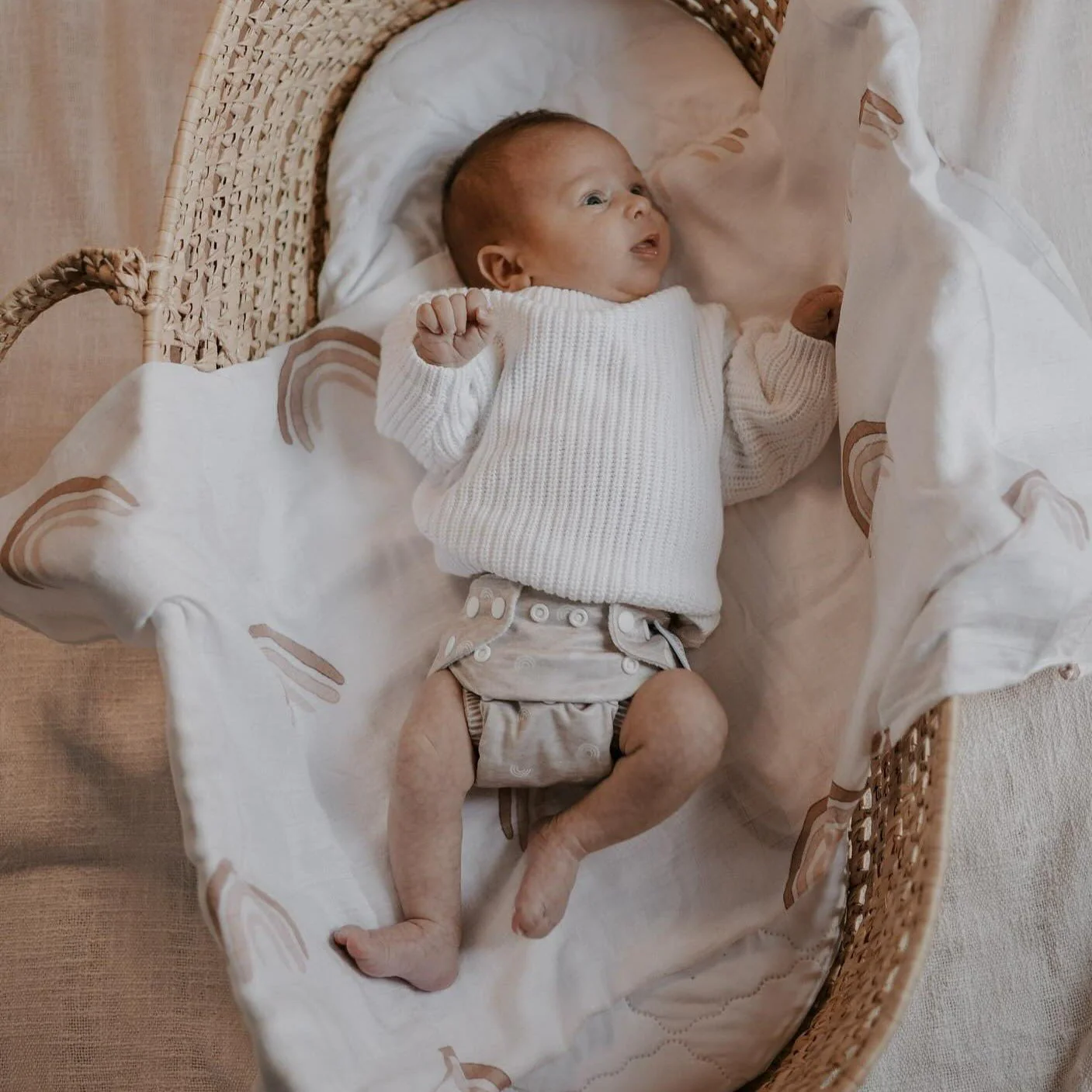 Newborn Reusable Cloth Nappy - Gingham Taupe - Image 4