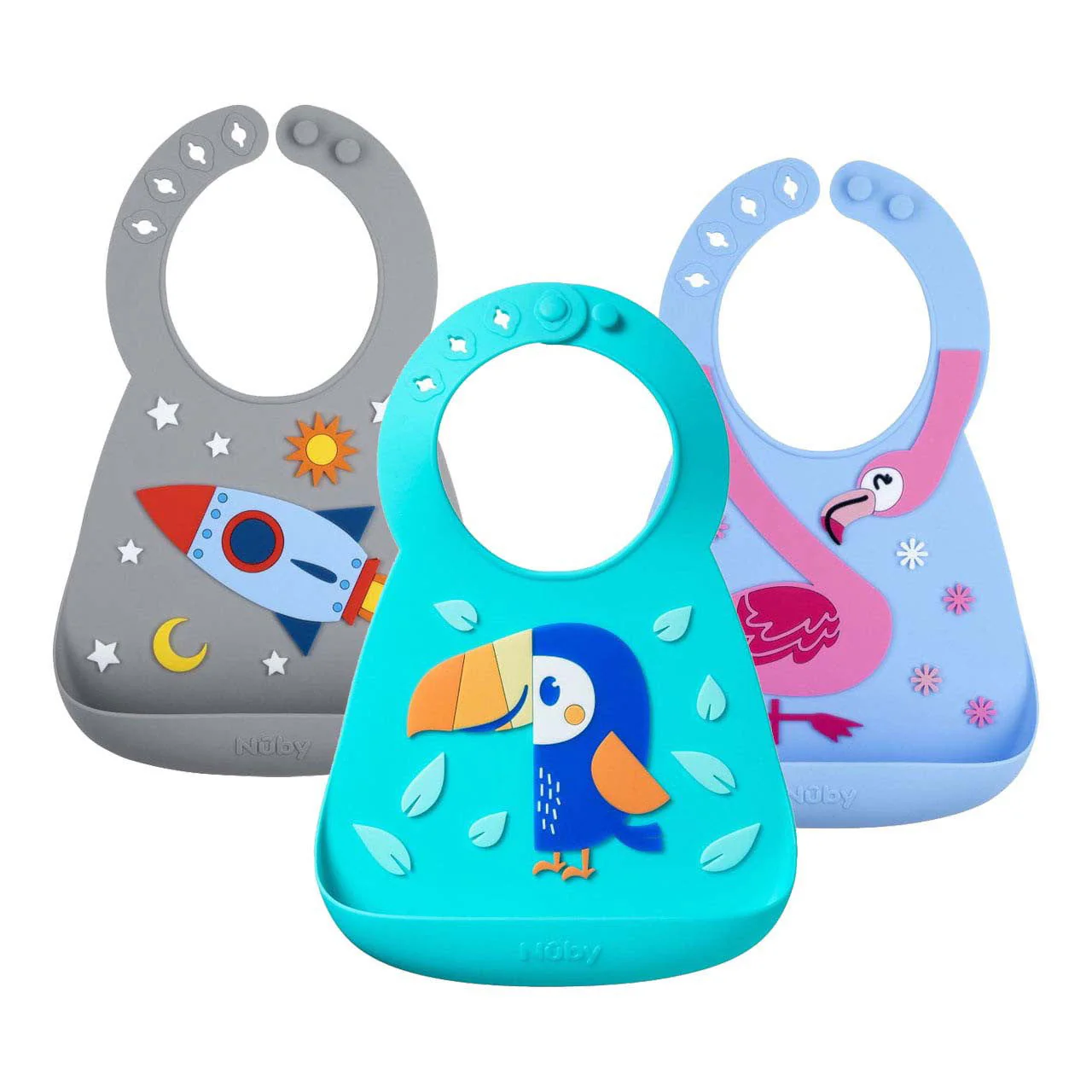 Nuby 3D Silicone Bib - Assorted Designs (PACK OF 1 - SINGLE BIB)