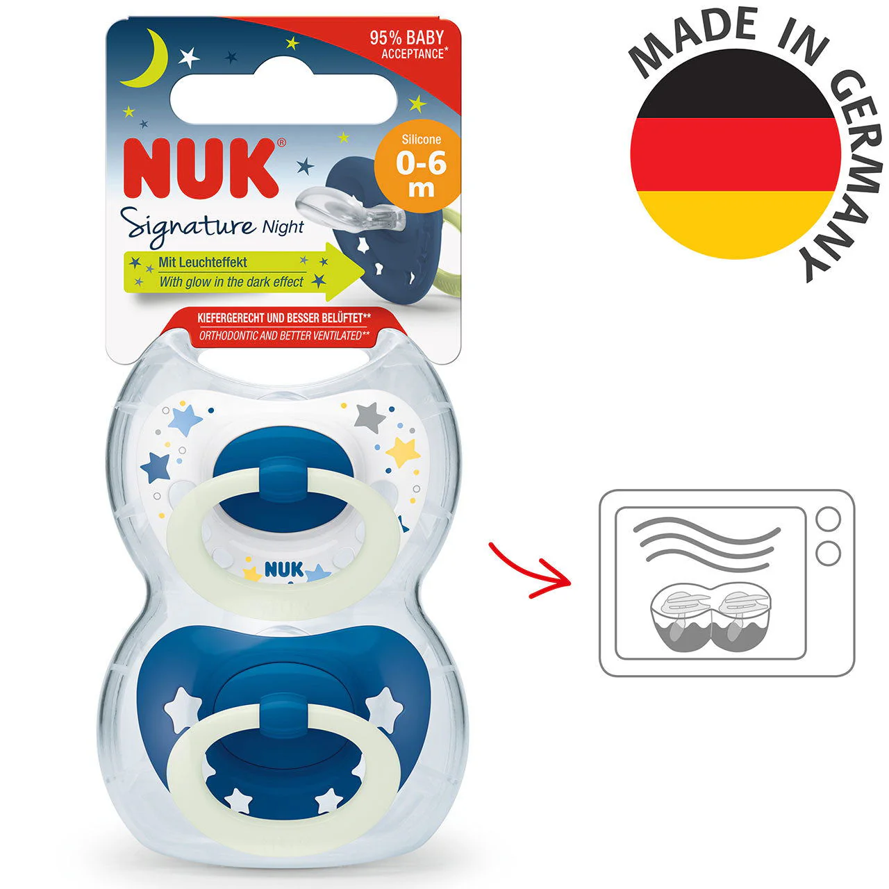 NUK Signature Night Soother Size 1 - Boy (Pack of 2) - Image 2