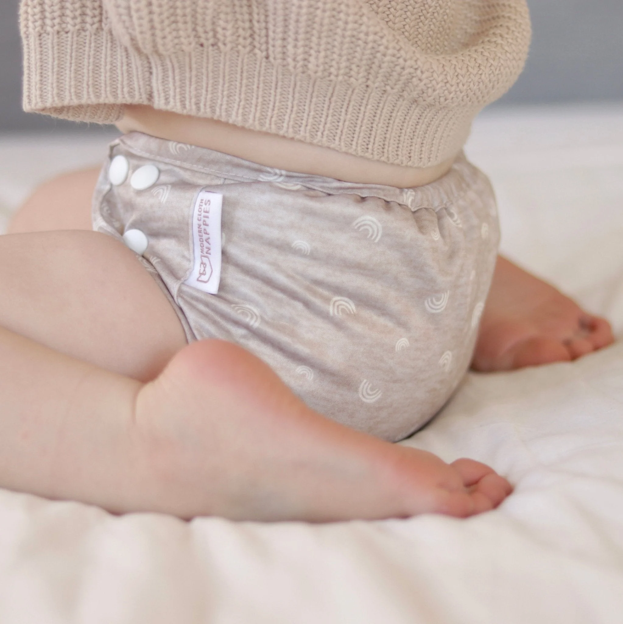 One Size Reusable Cloth Nappy Wrap - Soft Sand - Image 3