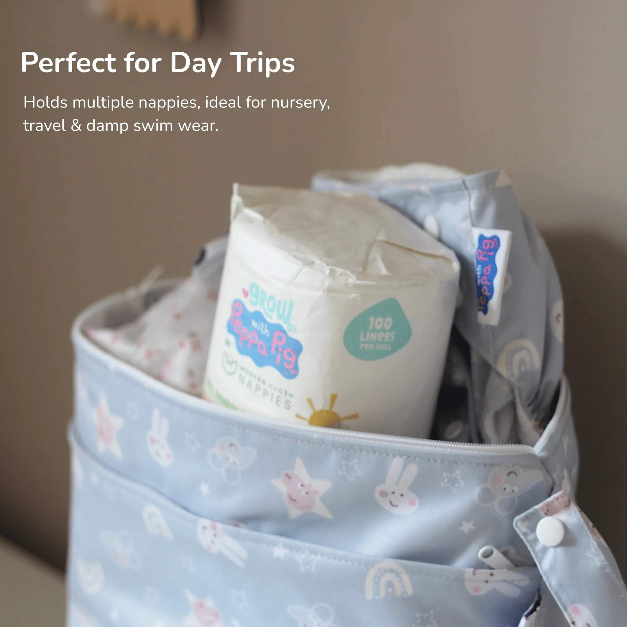 Peppa Pig Grab & Go Nappy Wet Bag - Pink Rainbows - Image 5