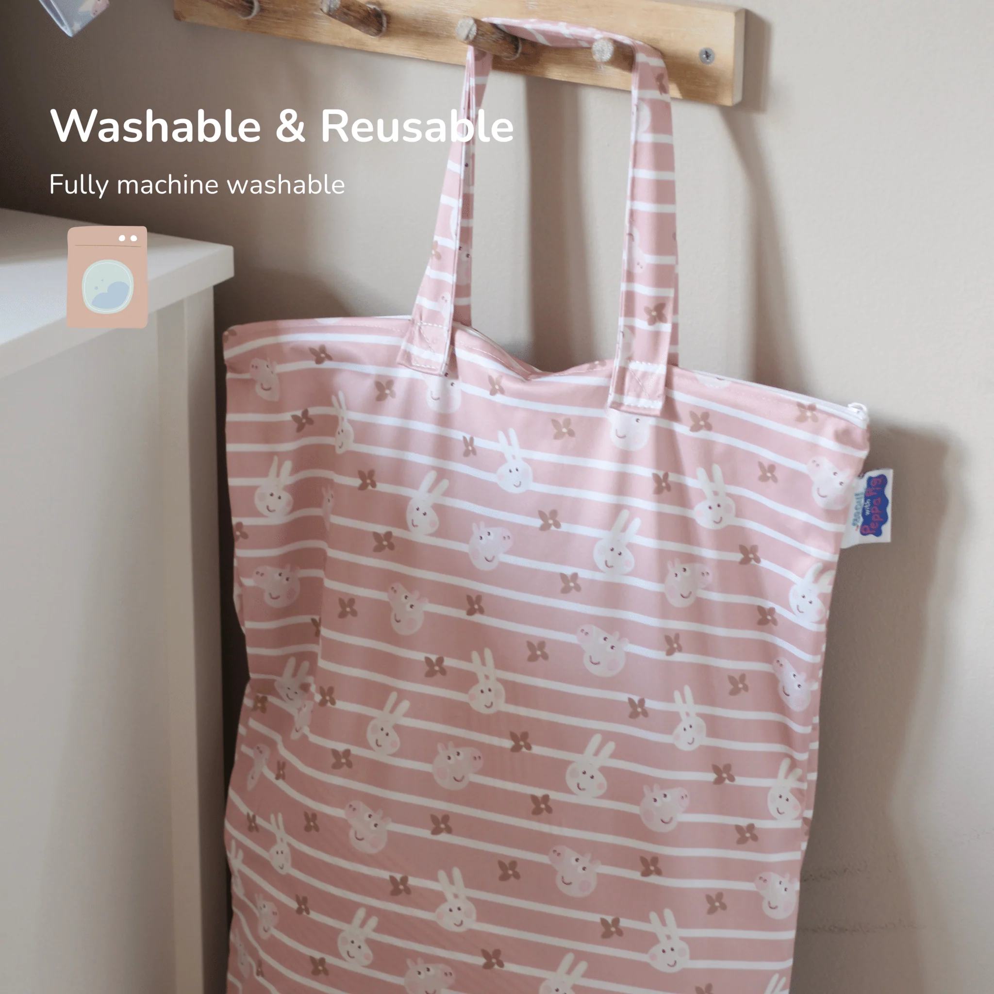 Peppa Pig XL Wet Bag Reusable Cloth Nappy Pail - Blue Mix Peppa & Friends - Image 3