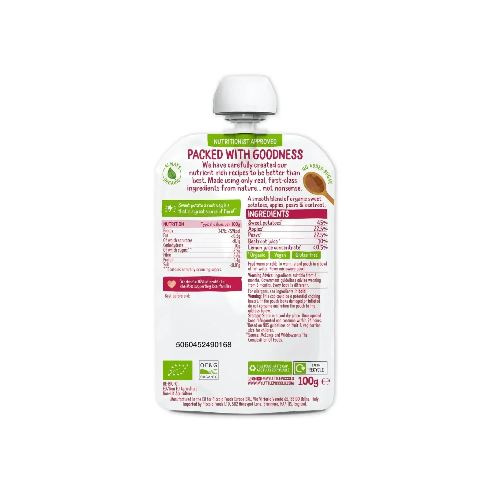 Piccolo Sweet Potato Beetroot Apple & Pear 4+ months 100g - Image 3