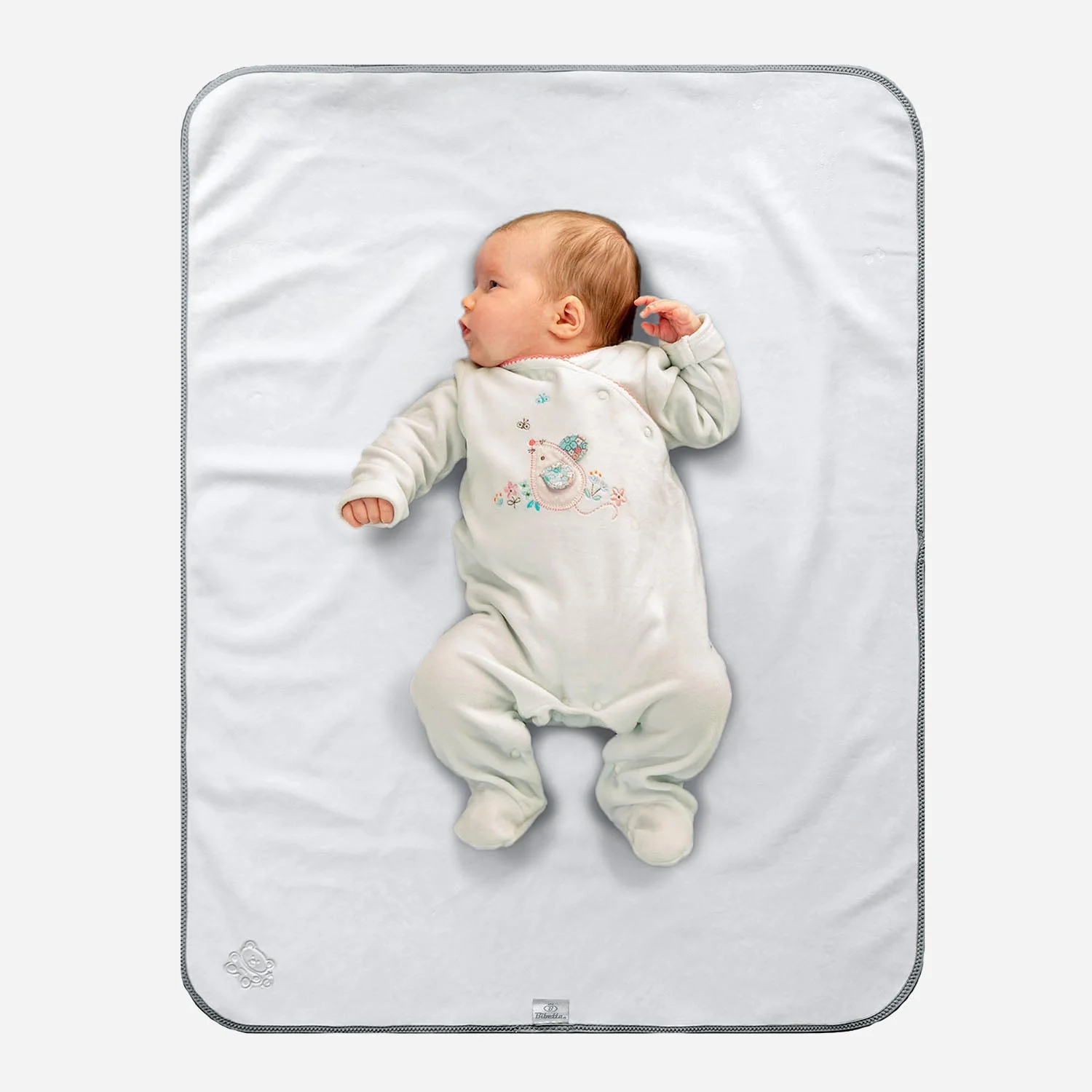 Plush Tummy Time Mat in White & Grey for Newborn Baby