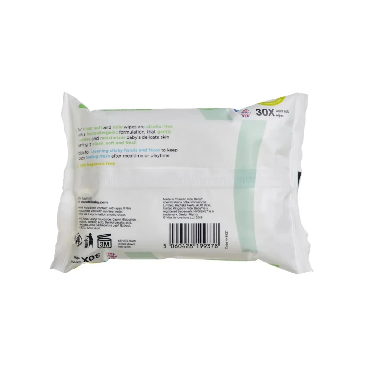 Vital Baby Hygiene Super Soft Fragrance Free Hand & Face Wipes 12x30 pcs - Image 5