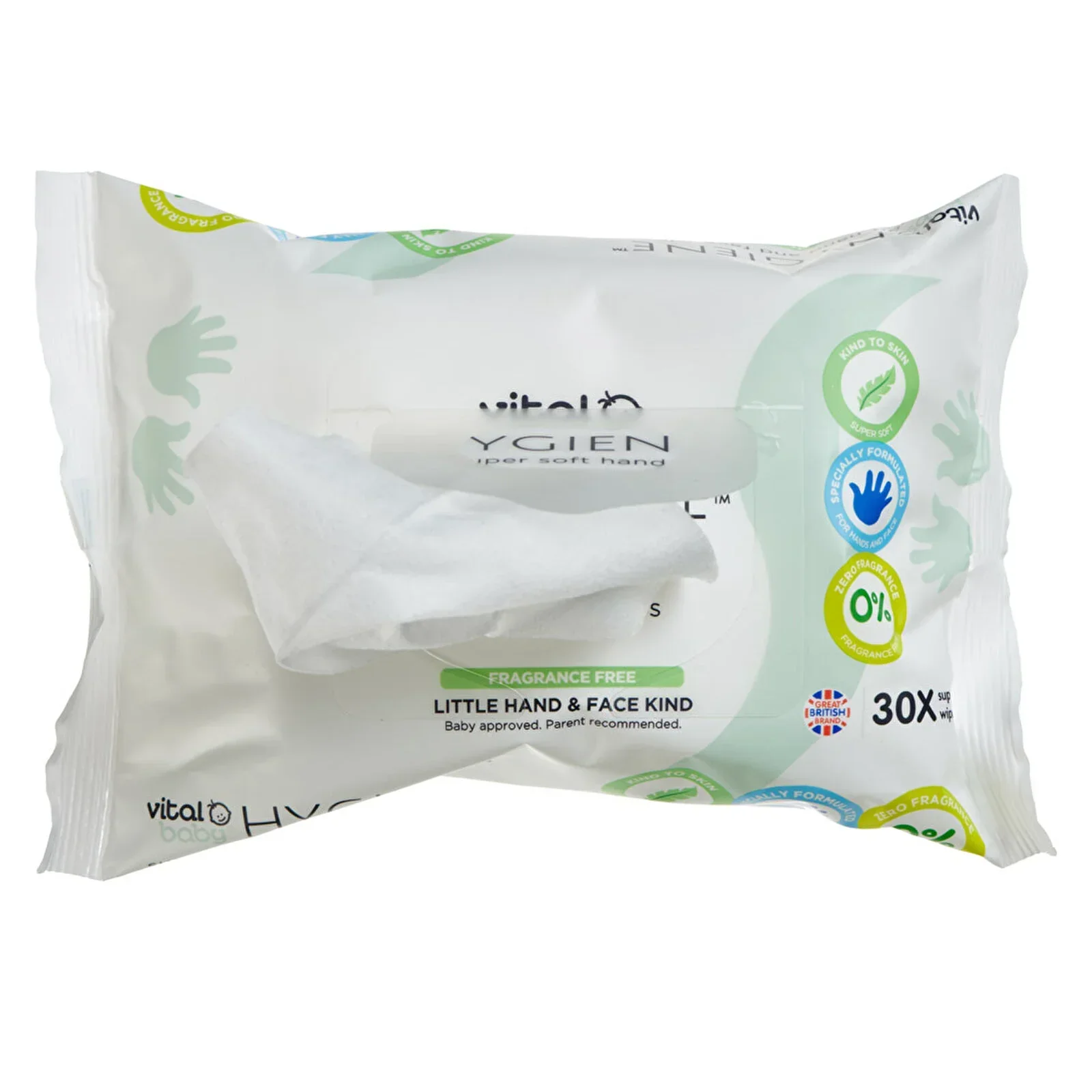 Vital Baby Hygiene Super Soft Hand & Face Wipes Fragrance Free 30 pcs - Image 3