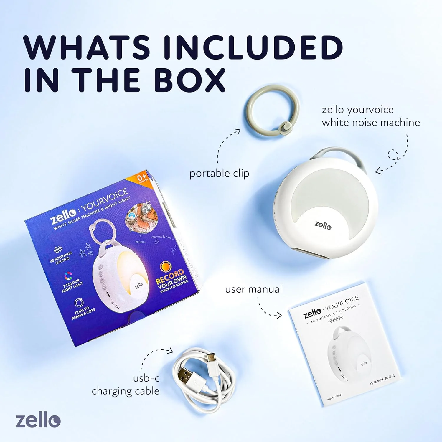 Zello Portable White Noise Machine 30 Soothing Sounds 7 Colour Moon Nightlight Sleep Timer 20hr Battery Voice Record Memory Function Sleep Timer Sound Machine Travel Pram Pushchair Cot Nursery - Image 14